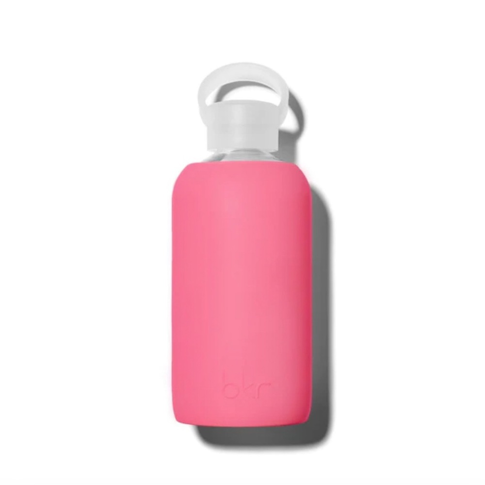 NEW BKR 16 oz. Glass & Silicone Water Bottle in Bright Watermelon Pink